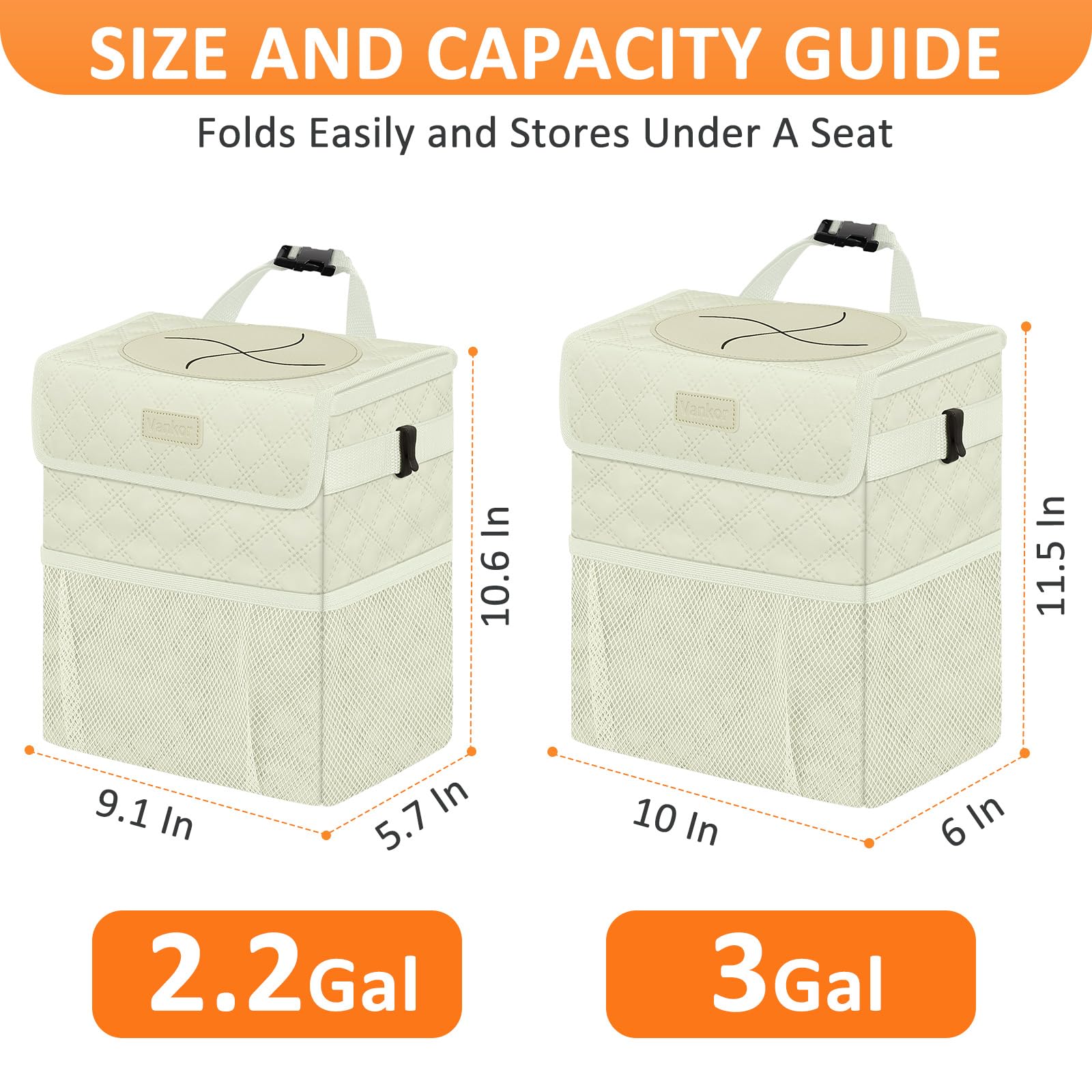 Vankor car trash can wide opening for easy litter disposal