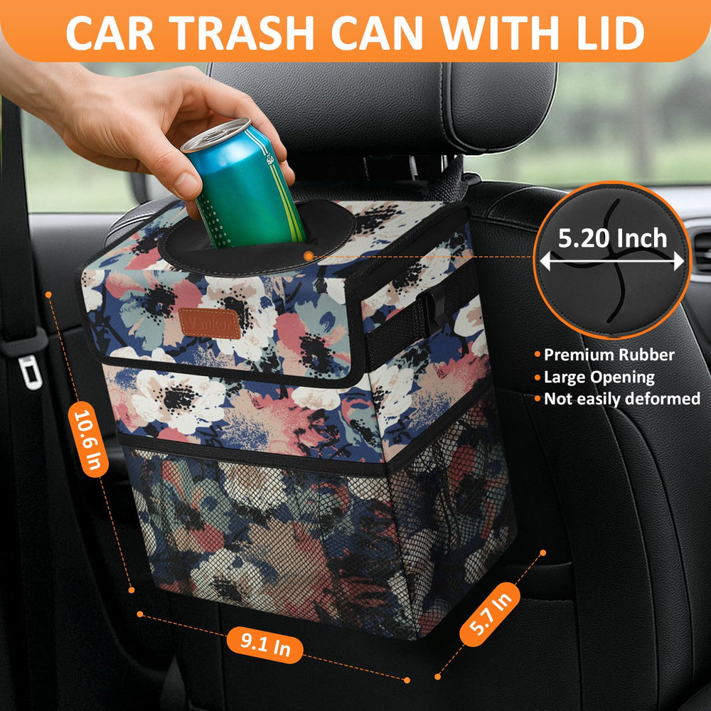 Vankor floral trash bin with leakproof design keeps your car clean during trips.