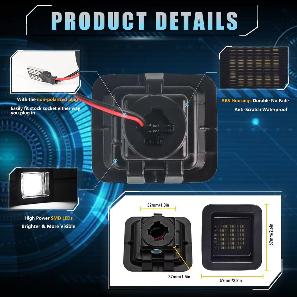 VANKUB 6000K white LED license light delivering crisp nighttime visibility.