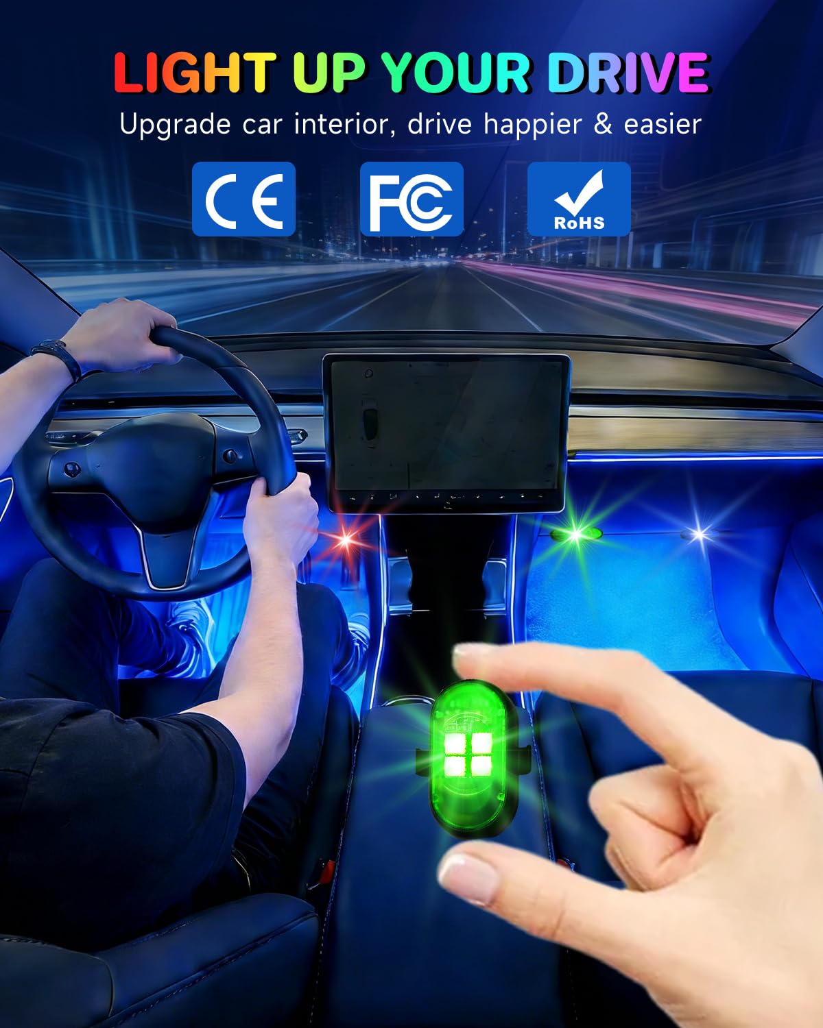 VANKUB 8-color interior ambient LED light enhances vehicle mood and visibility.