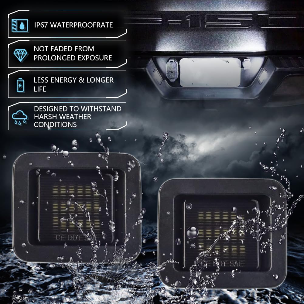VANKUB license light housing and PC lens emphasize waterproof, heat-resistant design.