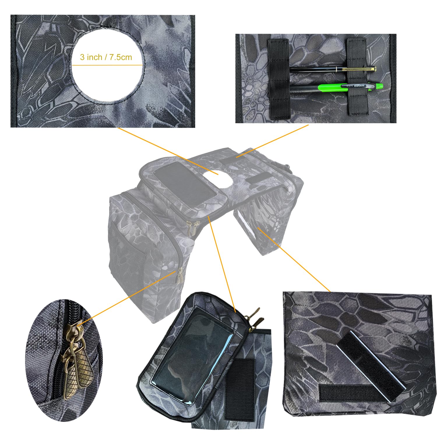Vanlison ATV Bag uses adhesive straps for secure tank mounting.