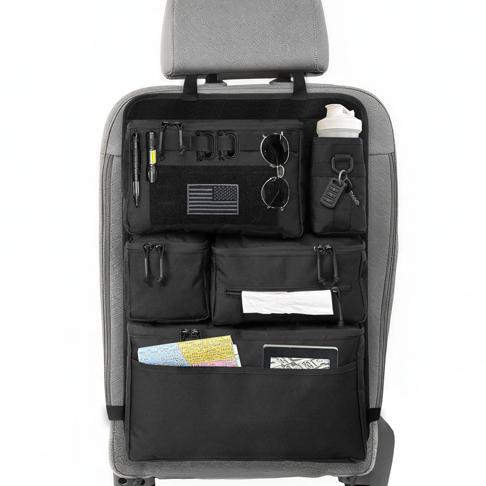 Vanlutone tactical seat back organizer with MOLLE panel for organized car storage.
