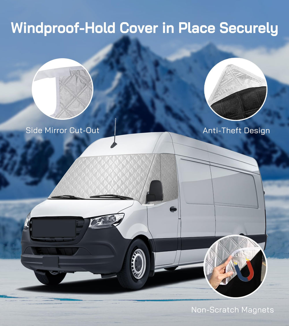 VANNCAMP privacy shield covers side windows for privacy and glare reduction.