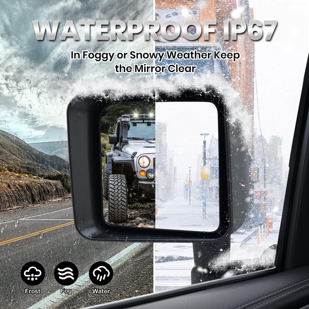VANLOGY replacement mirror for Jeep Wrangler JK assembly view, precise fit