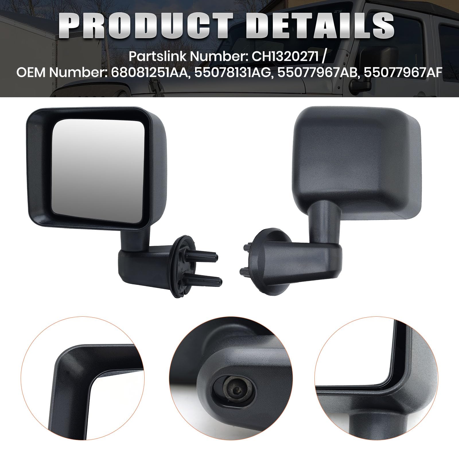 VANLOGY left driver side mirror, rear view upgrade for Jeep Wrangler JK