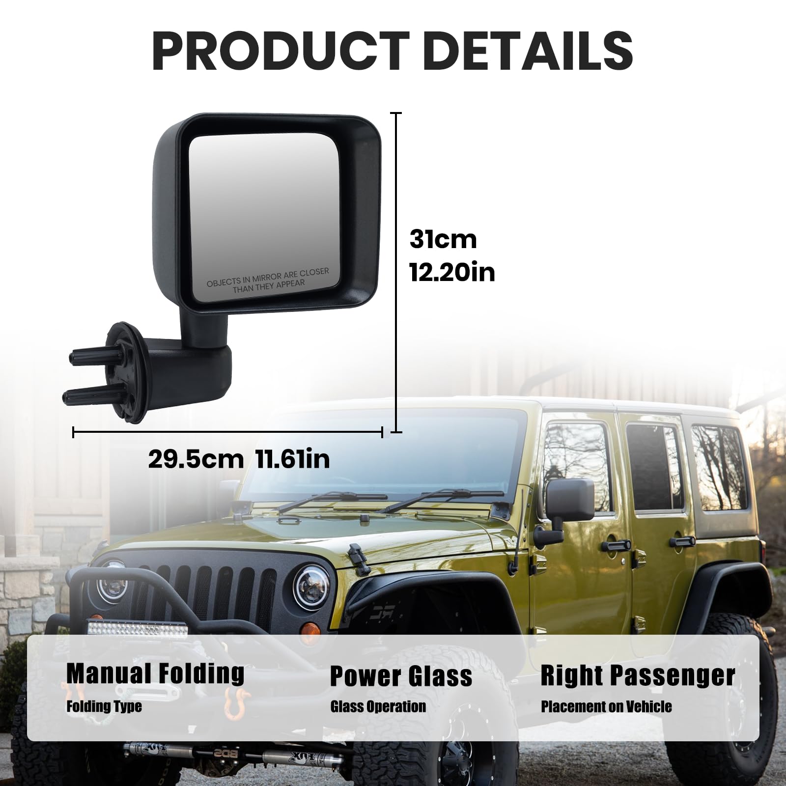 Vanology manual-adjust right mirror for Jeep Wrangler JK allows quick, affordable replacement