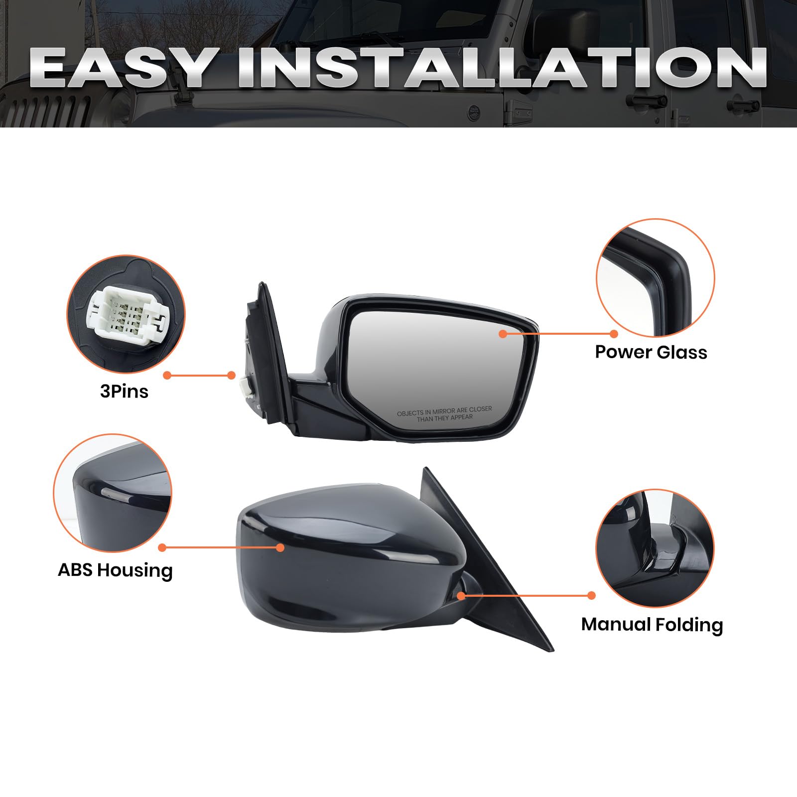 Close-up of VANLOGY folding mechanism on Honda Accord mirror