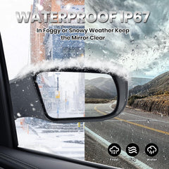 Vanology mirror glass close-up shows clear lens and weather-resistant design for reliable visibility.