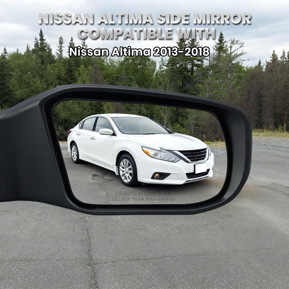 Vanology paint-matched white mirror complements Altima exterior for a cohesive look.