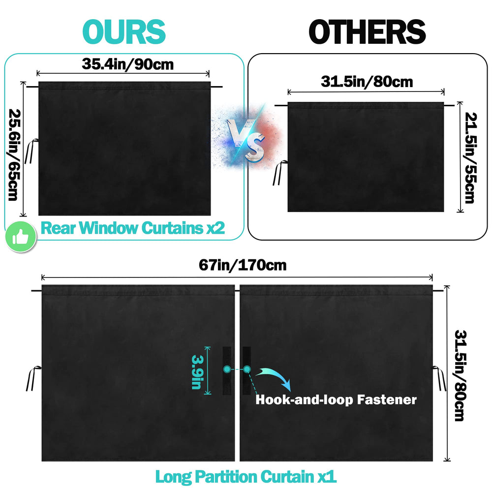 VANPET rear window curtain left side blocks sun and view for comfort.