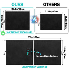 VANPET rear window curtain left side blocks sun and view for comfort.