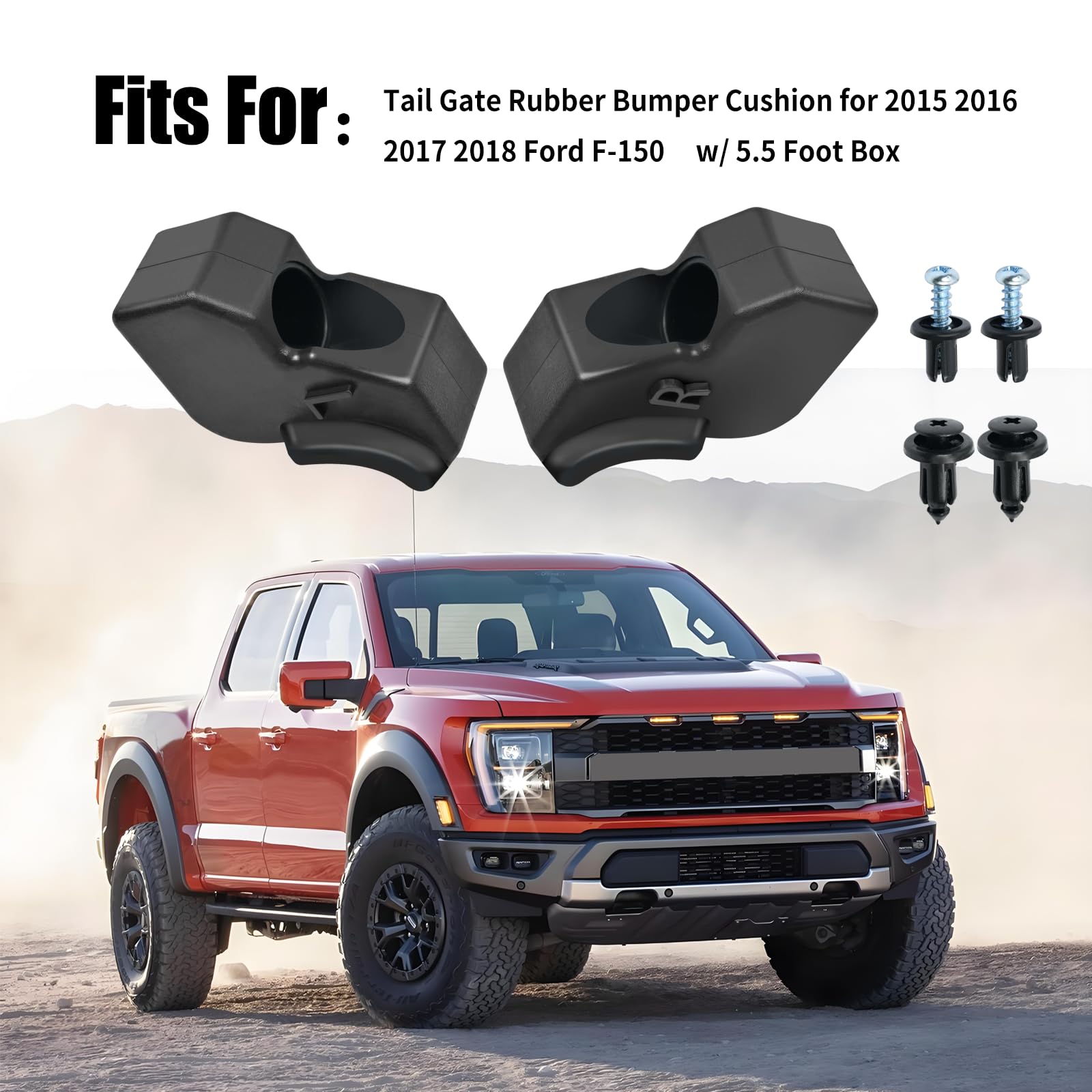 Vanshly right tailgate bumper in black for Ford F-150 protects the tailgate edge.