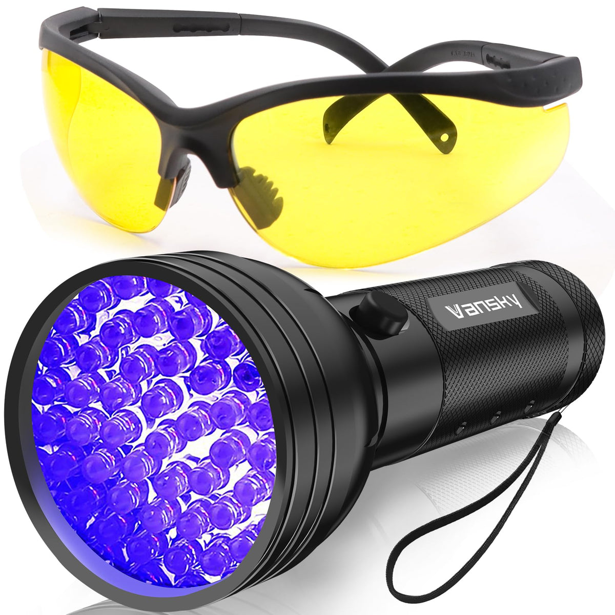 Vansky AC leak detector flashlight with 68 LEDs illuminates hidden automotive leaks