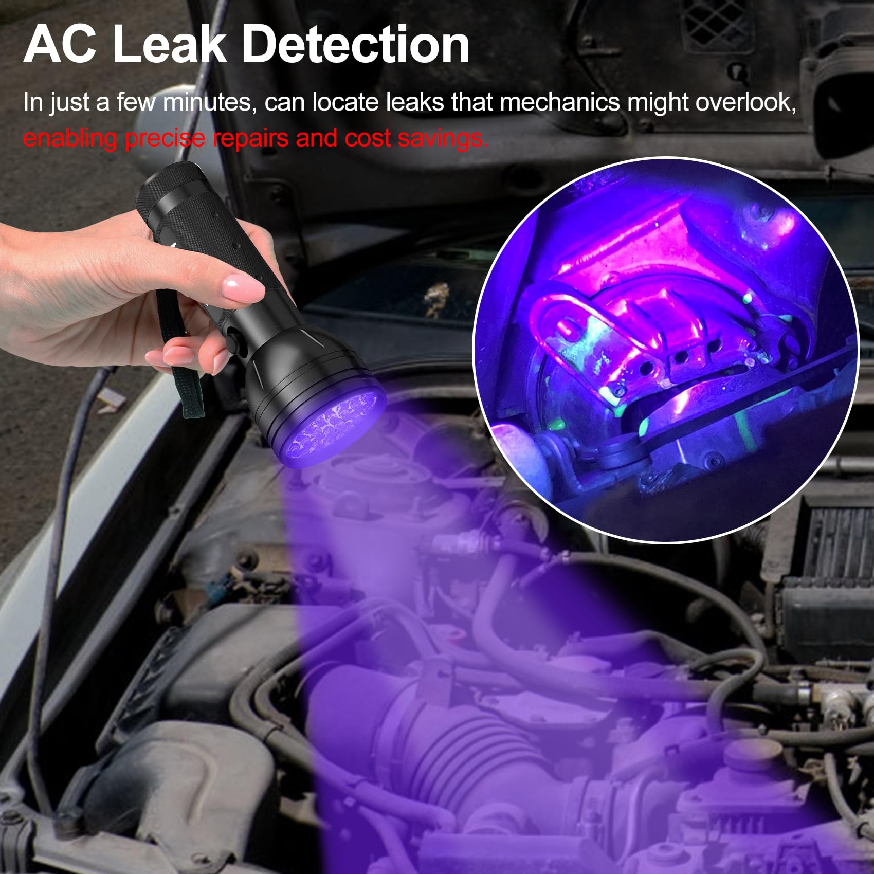 Vansky yellow-filter UV glasses improve fluorescence visibility during dye leaks