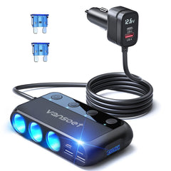 Vansoet 158W 9-in-1 cigarette lighter splitter top view showing multi-port hub for travel charging