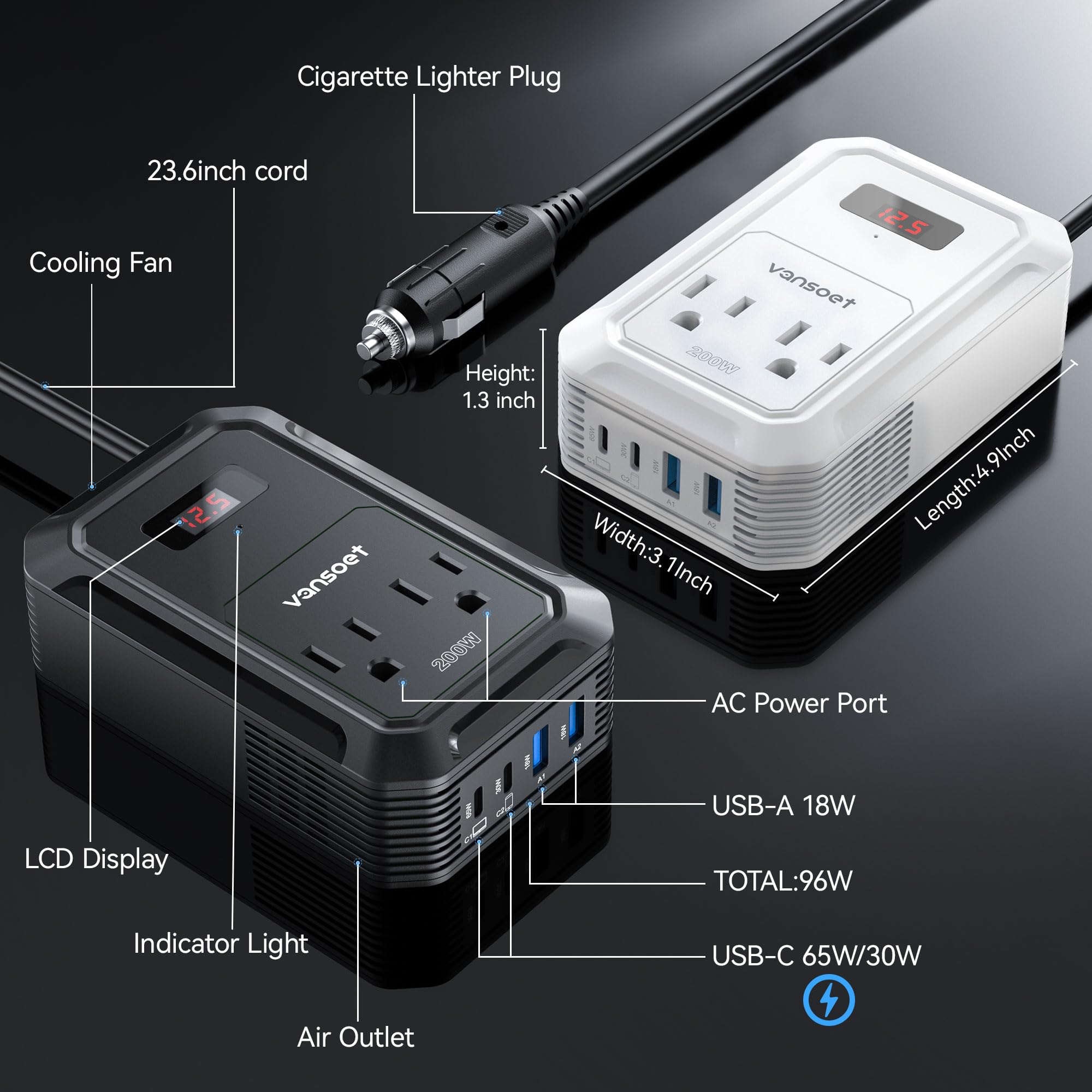 Vansoet dual AC outlets ready to power laptops and more.