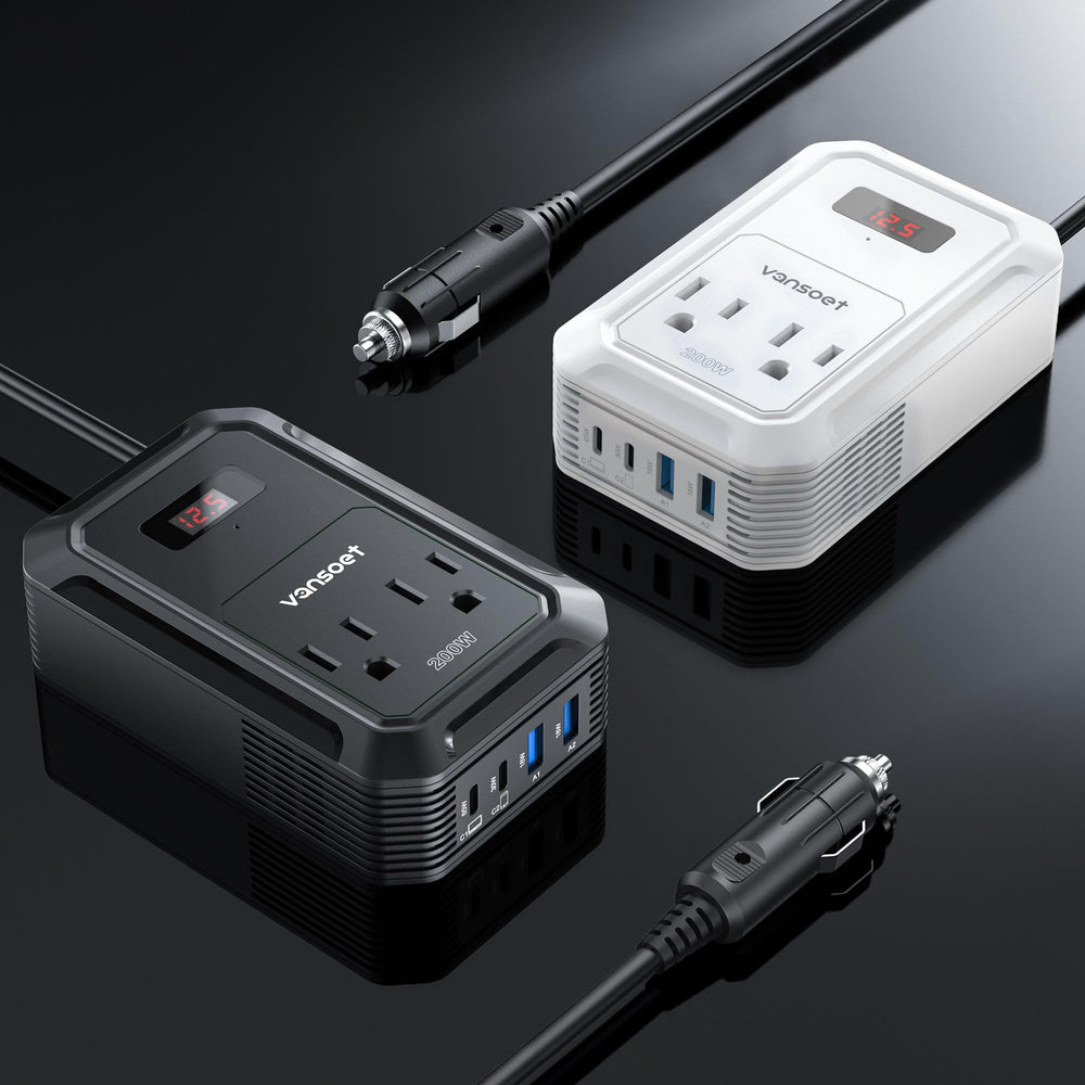 Vansoet inverter back panel with ports for fast charging on the go.