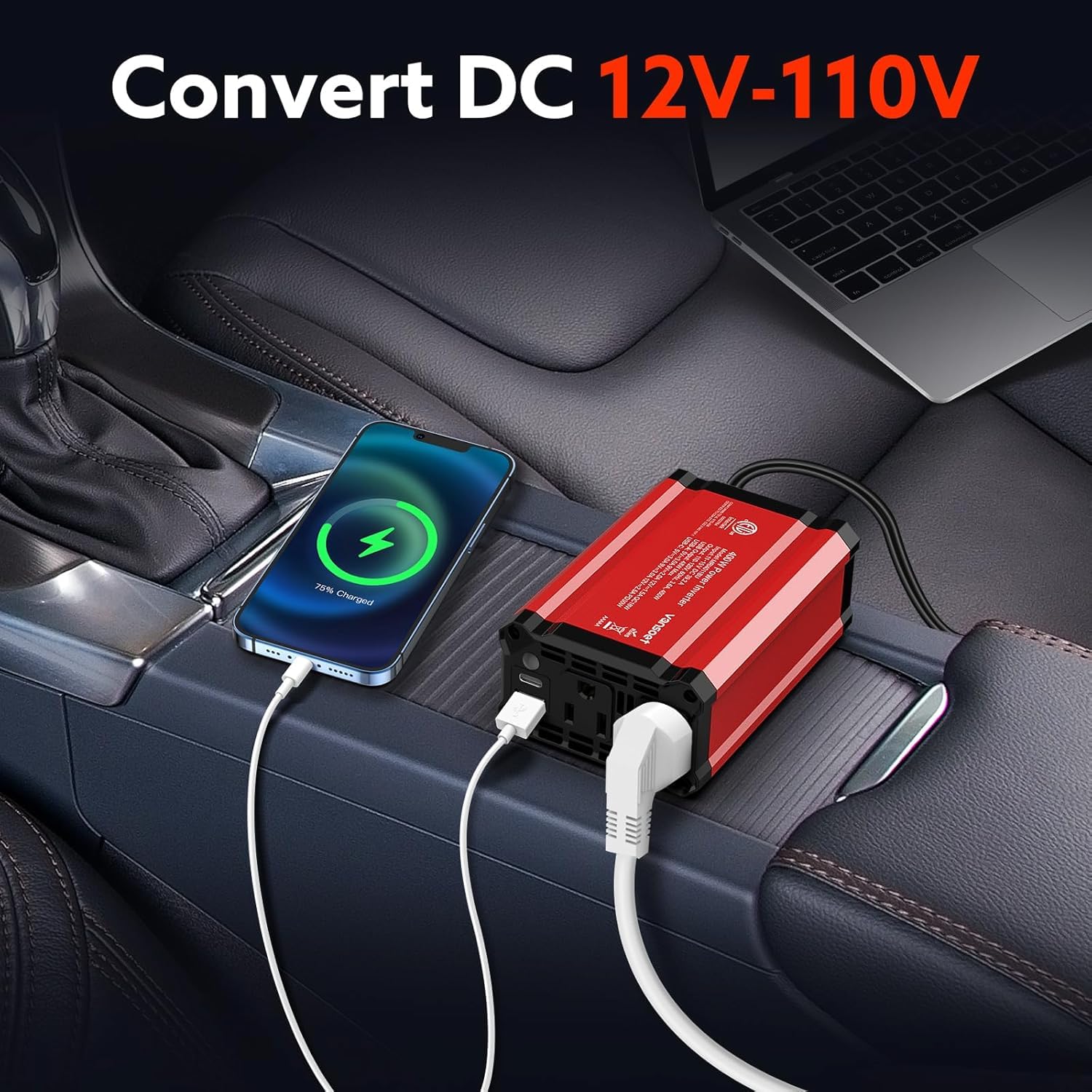 Vansoet 400W car inverter back view showing dual outlets