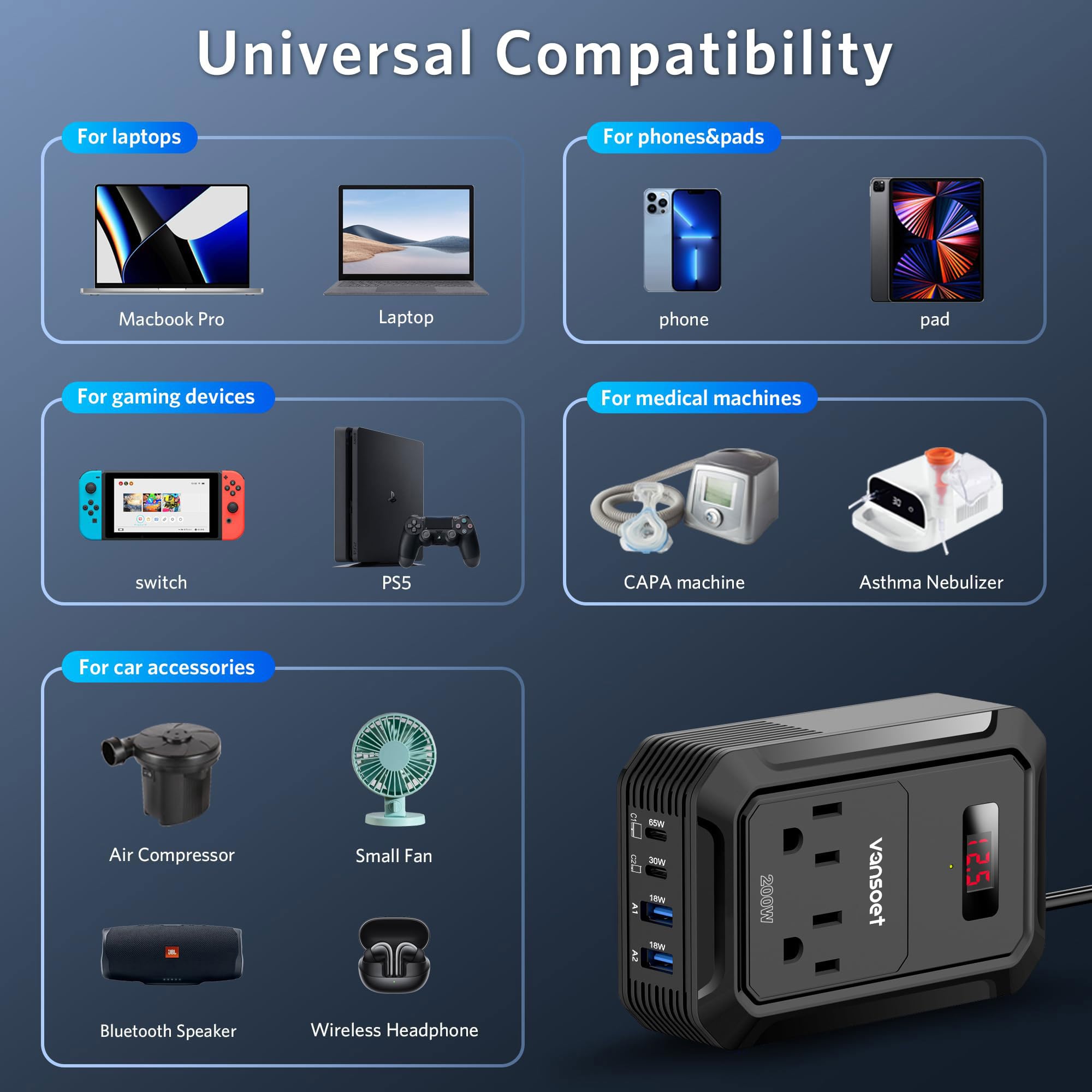 Vansoet compact portable design ideal for travel.
