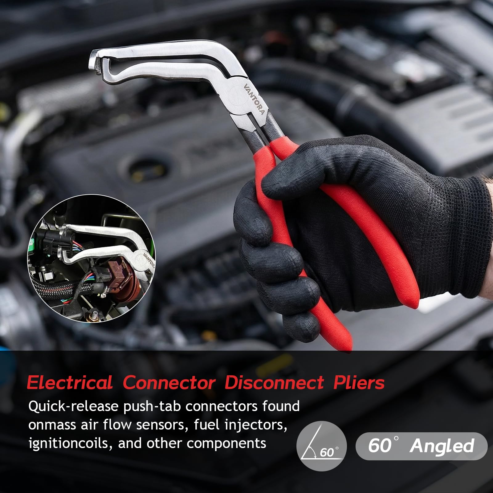 VANTORA angled disconnect pliers grip wide connectors securely on first try