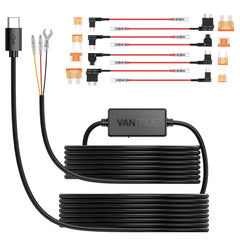 VANTRUE hardwire kit front view showing ports and cable for reliable power