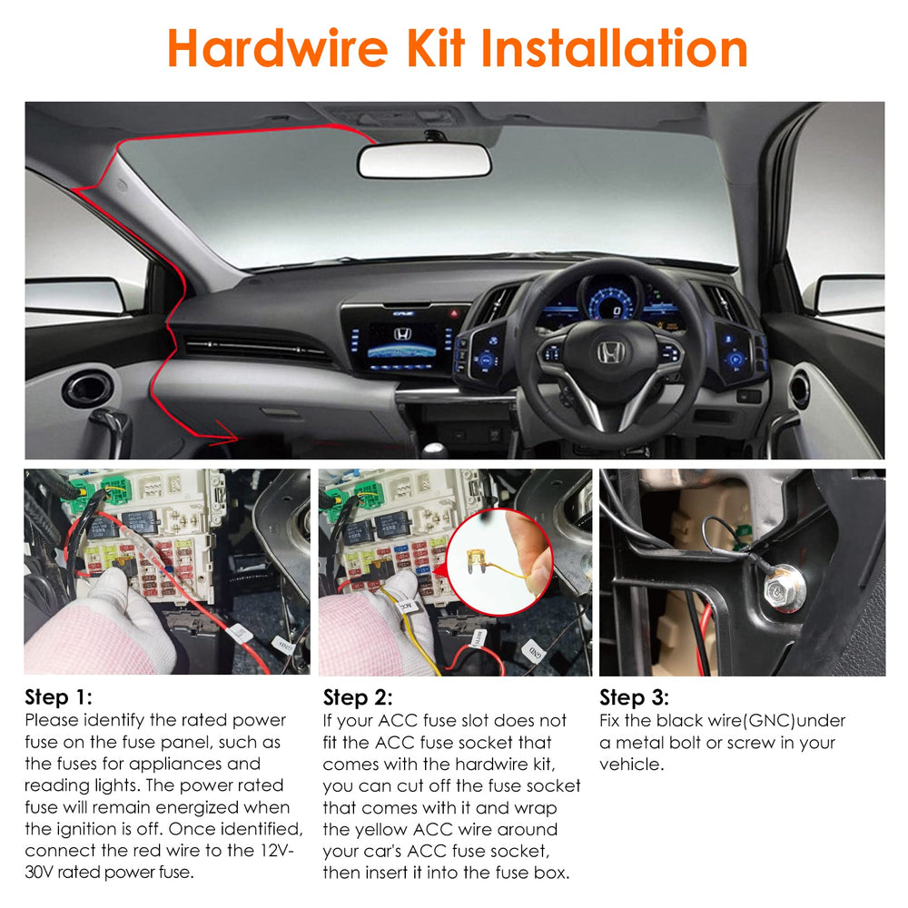 VANTRUE hardwire kit installed in car fusebox for tidy permanent power