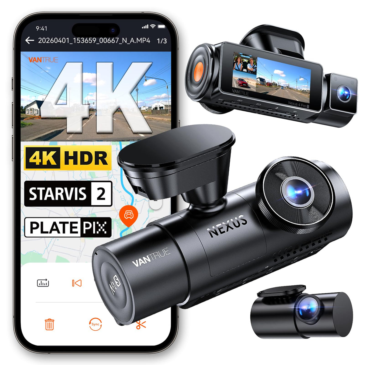 VANTRUE front view showing 4K camera and wide-angle benefit