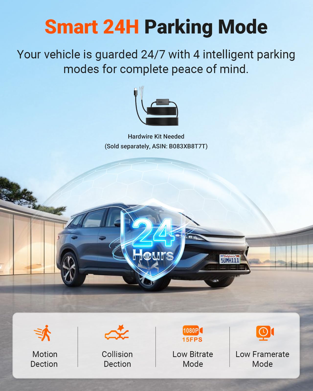 VANTRUE mounted dash cam in vehicle demonstrating full coverage