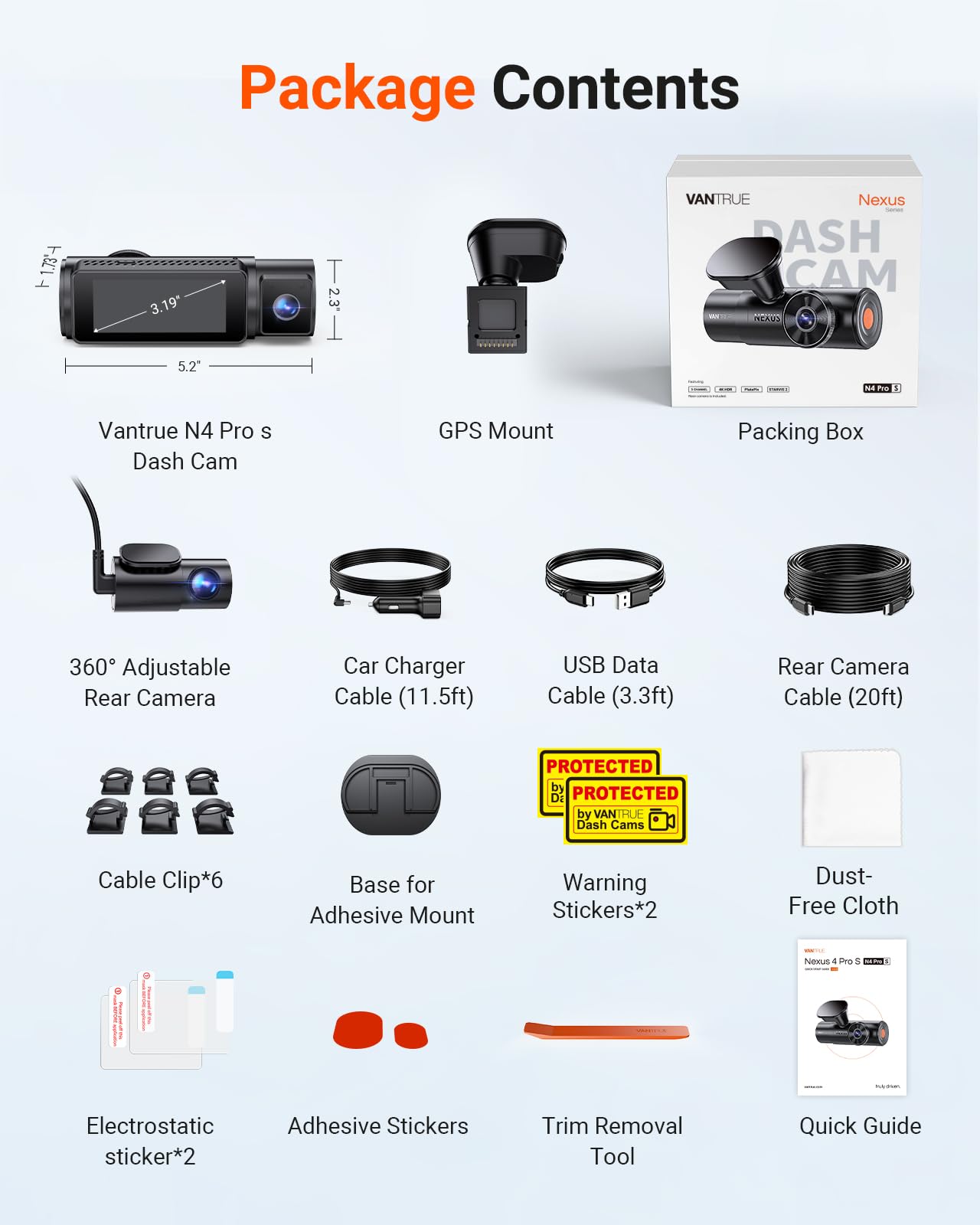 VANTRUE box with accessories highlighting included components