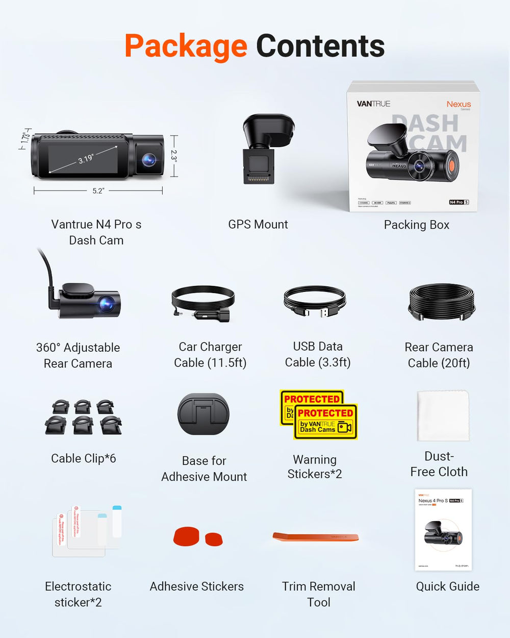 VANTRUE box with accessories highlighting included components