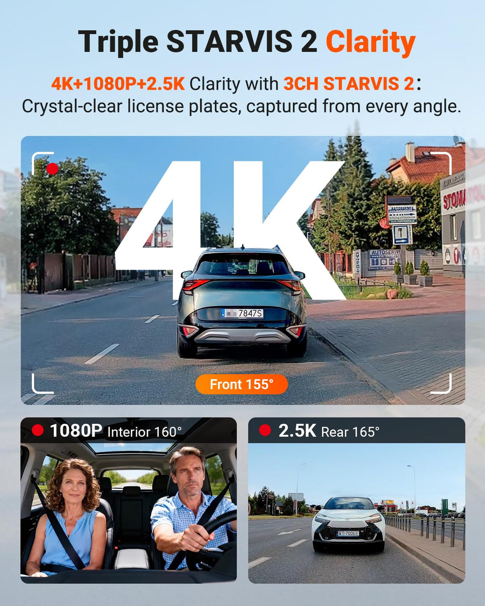 VANTRUE rear camera rotated 360 degrees for flexible monitoring