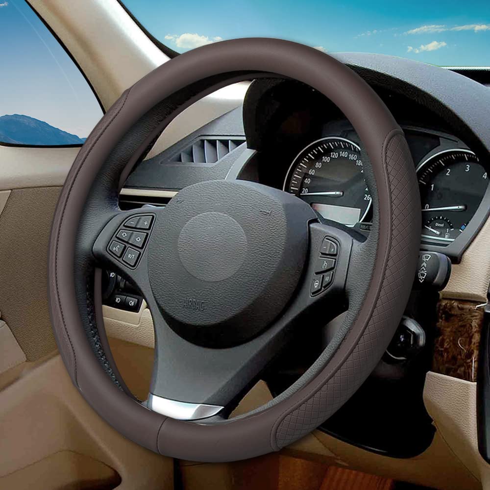 VARGTR microfiber leather steering wheel cover with classic embossing for a premium grip