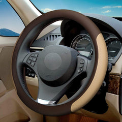 VARGTR steering wheel cover in coffee and beige with microfiber texture for comfortable grip