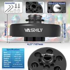 VASHLY Go Kart Clutch 10T side view highlights lightweight construction for portable setups