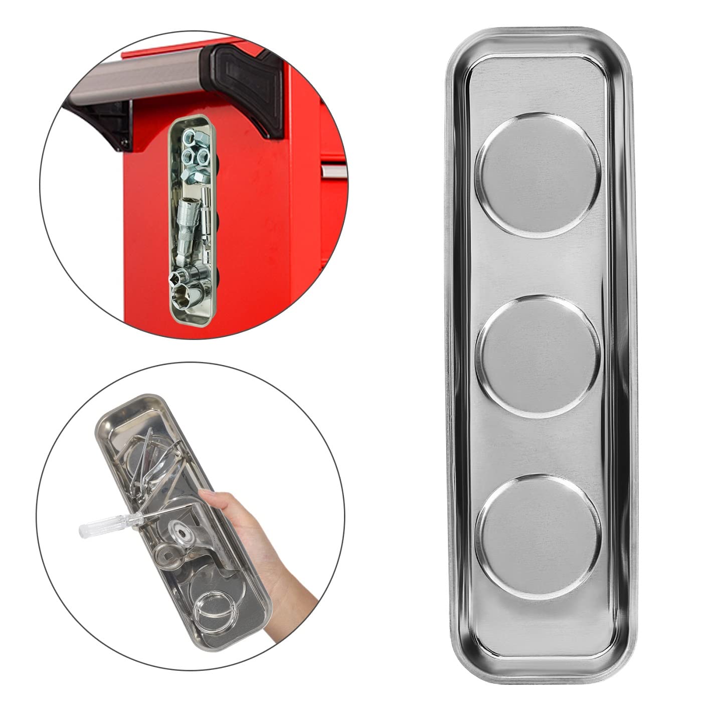 VASTOOLS magnetic tray with soft rubber cover protects surfaces while securing small components.