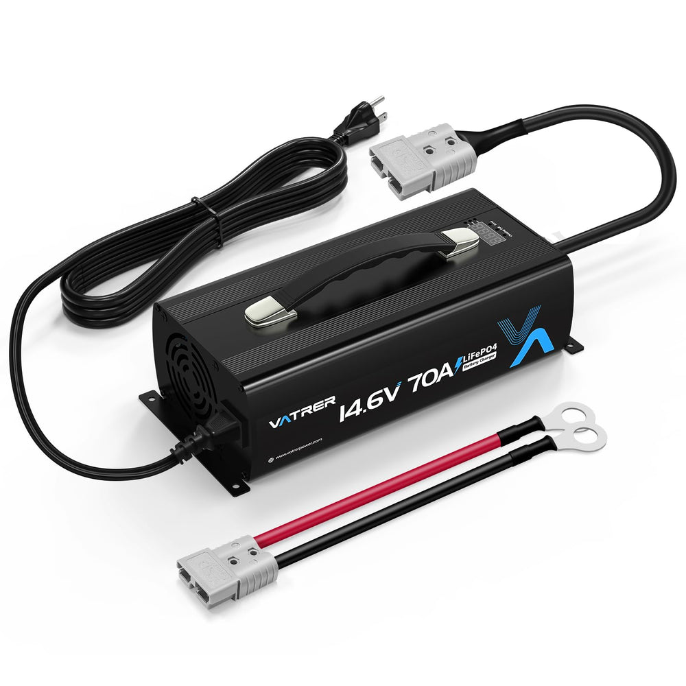 VATRER POWER front view charger showing LiFePO4 charging capability