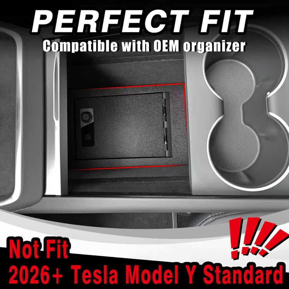 VaultsOnWheels Tesla Model Y Juniper biometric lock enables quick secure access to kept items.