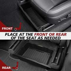 Two-pack VaultsOnWheels under-seat storage boxes shown together for space optimization