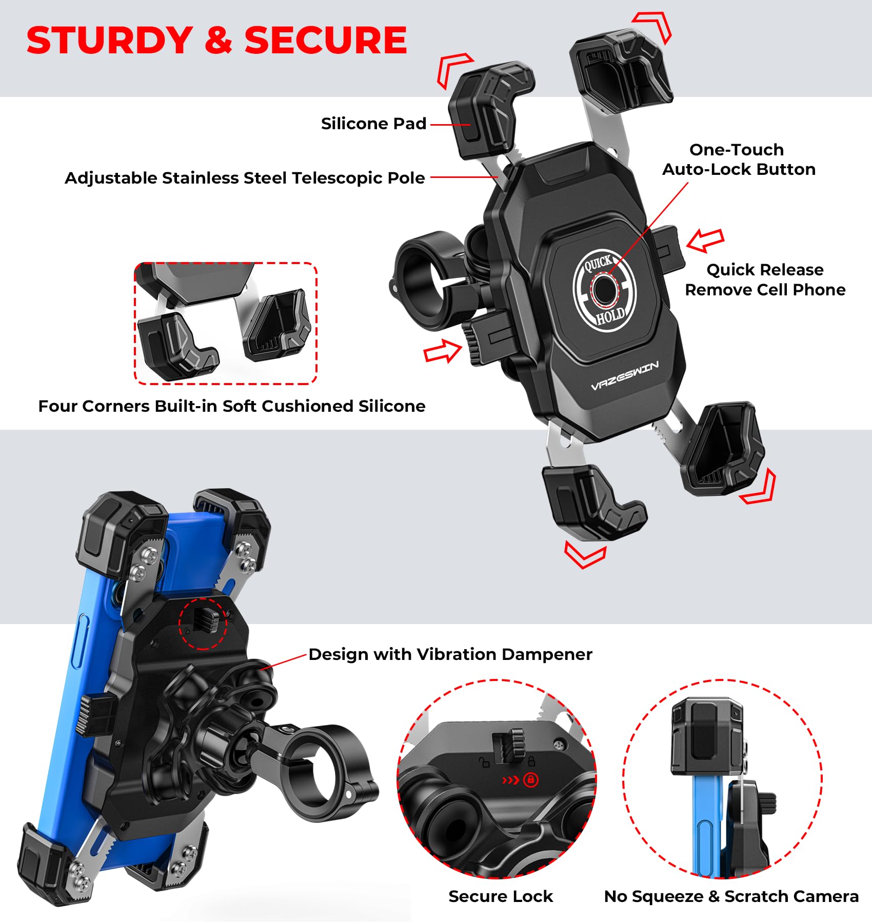 VAZESWIN 360° rotation for vertical or horizontal viewing during a ride.