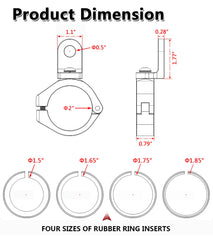 Anti-slip rubber inserts secure mounts on various bar sizes.