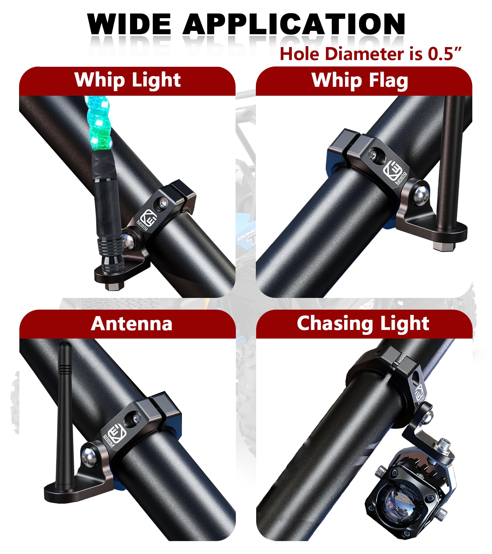 Compatible with whip lights, antennas, and multiple light bars.