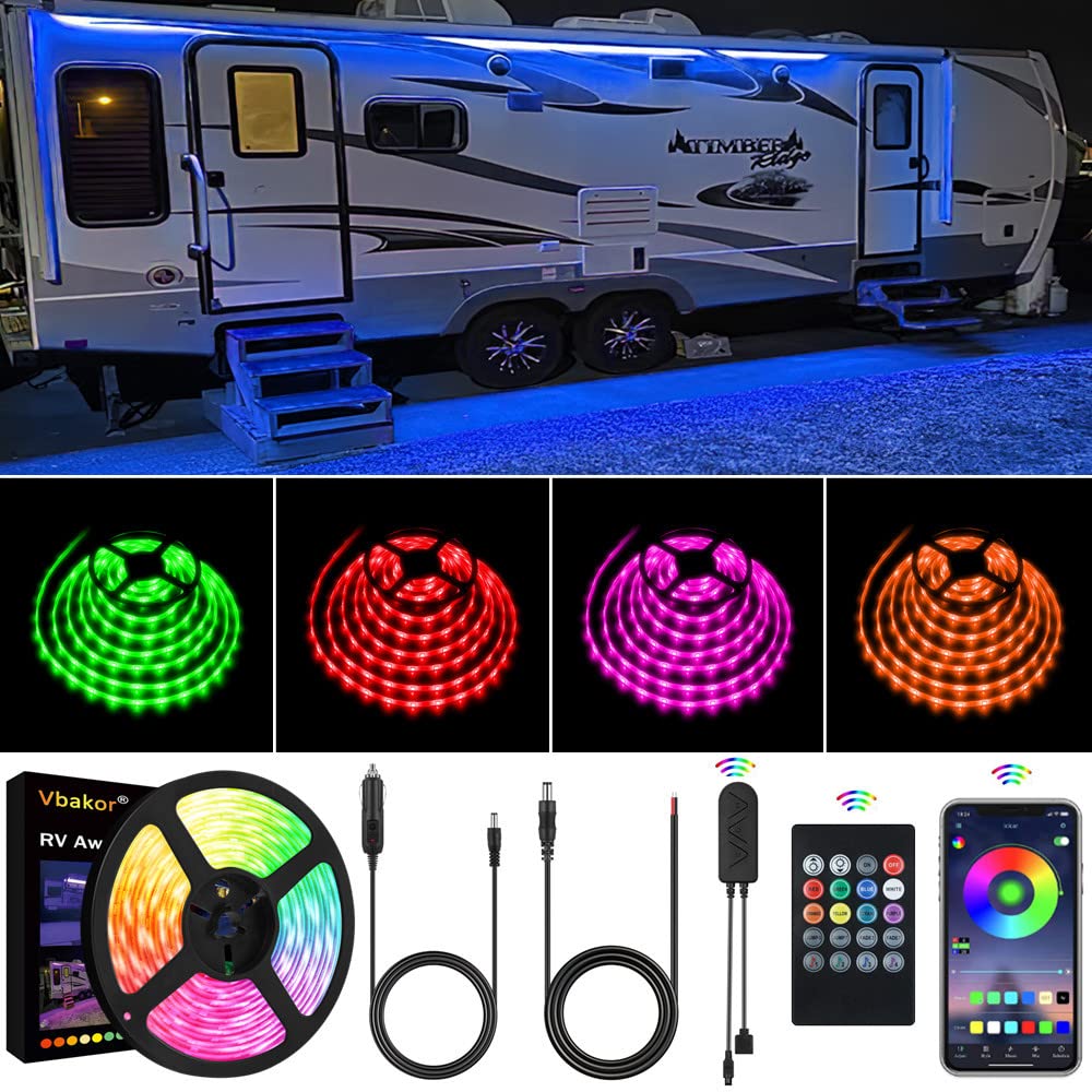 Vbakor RV awning lights 20ft strip adds vibrant exterior ambiance and visibility