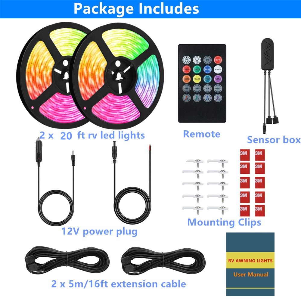 Vbakor multicolor underglow LED strip outlines the RV exterior for custom ambiance.