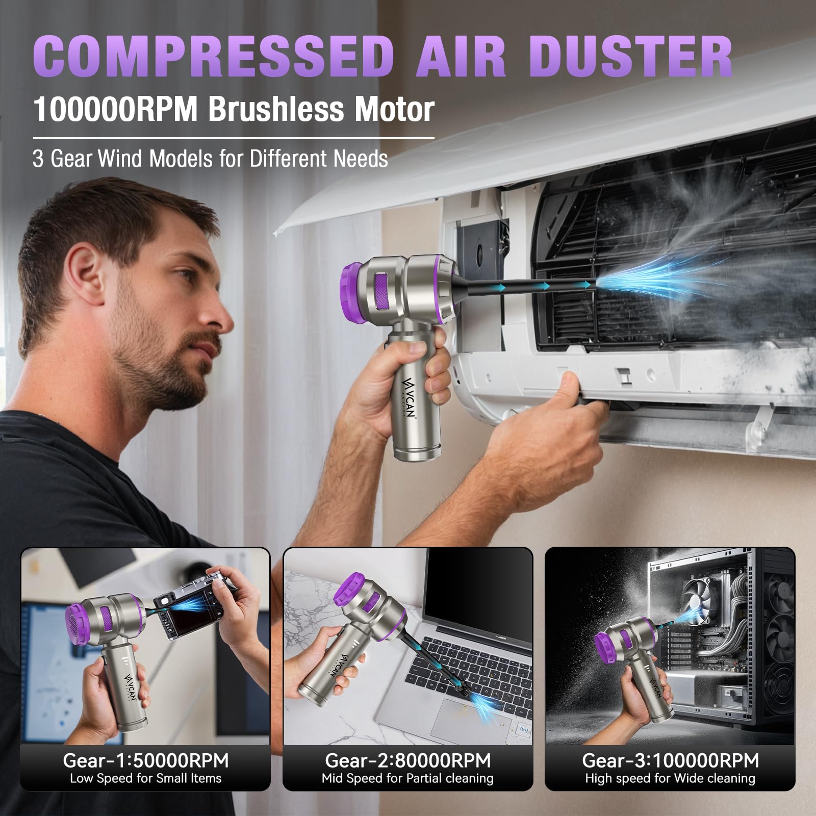 VCAN ACTIVE suction up to 18000PA to lift dirt and hair efficiently