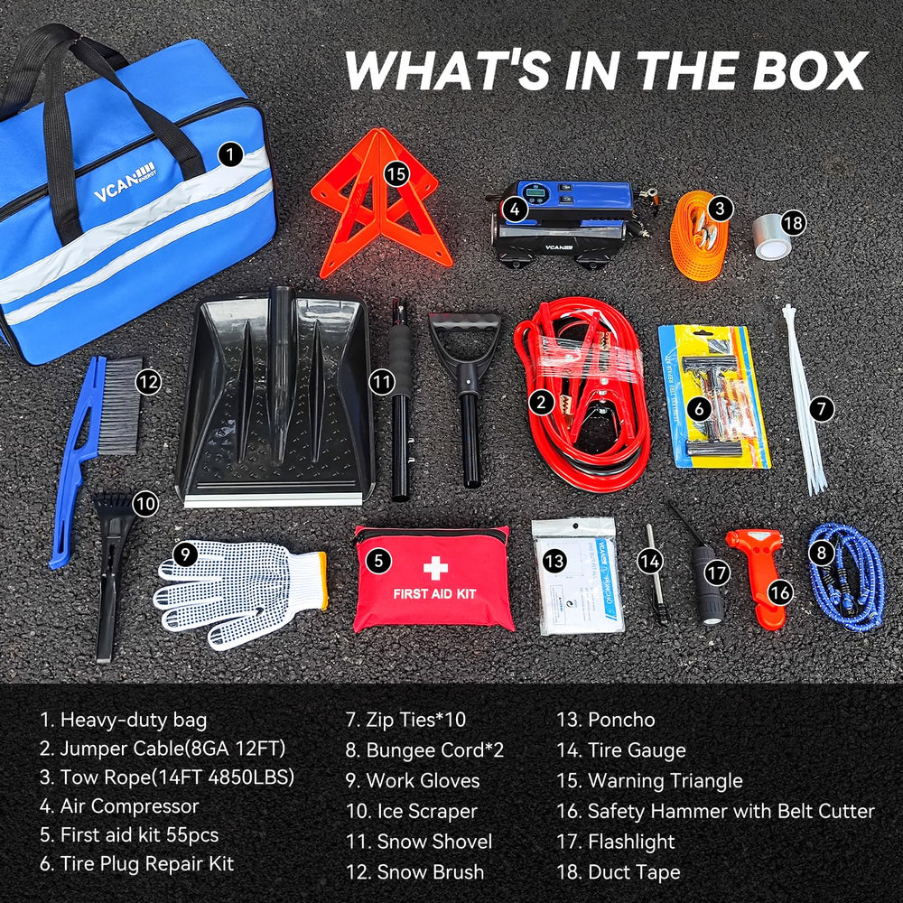 VCANENERGY kit includes 12 ft jumper cables for reliable jump starts