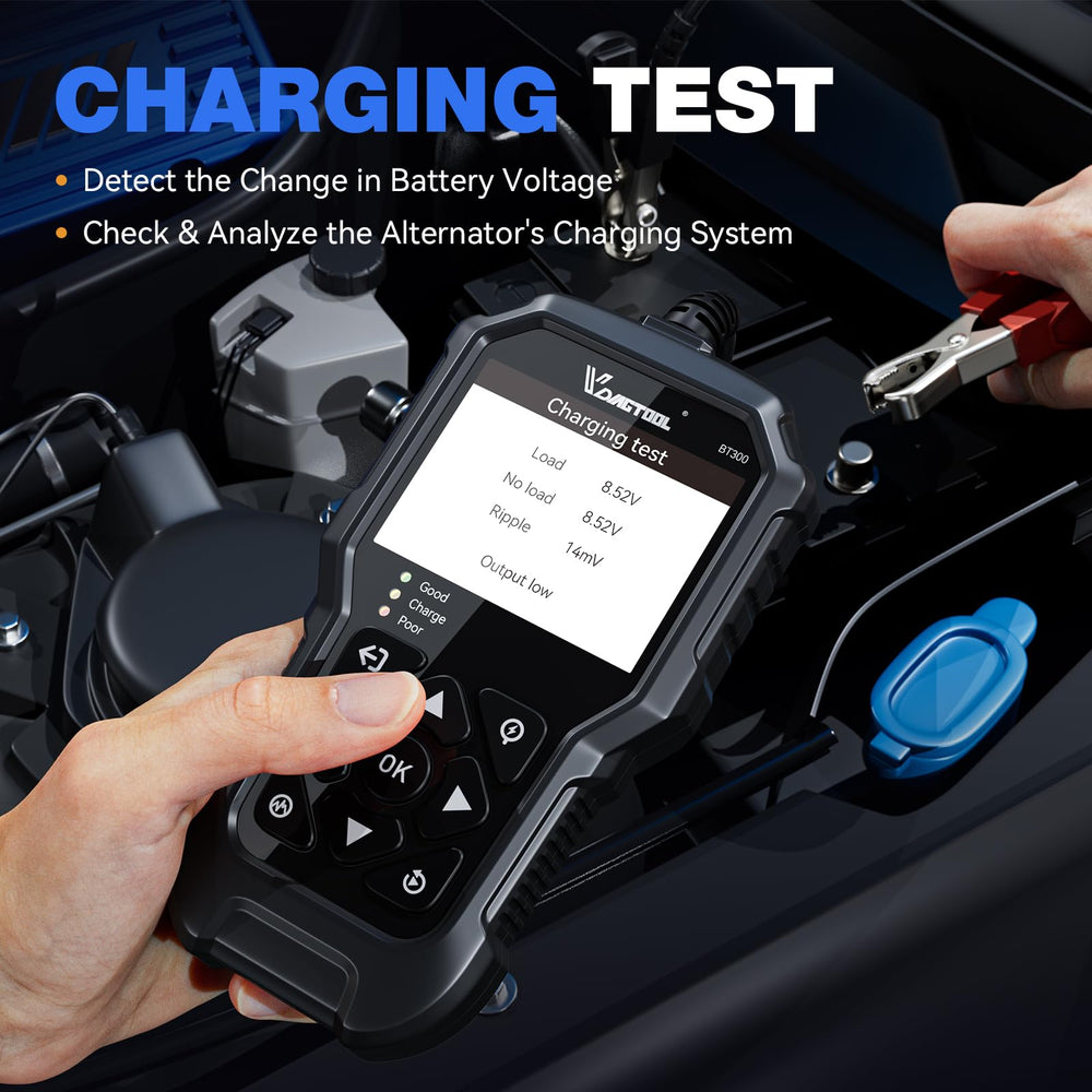 VDIAGTOOL BT300 test results on screen simplify recharge or replacement decisions.