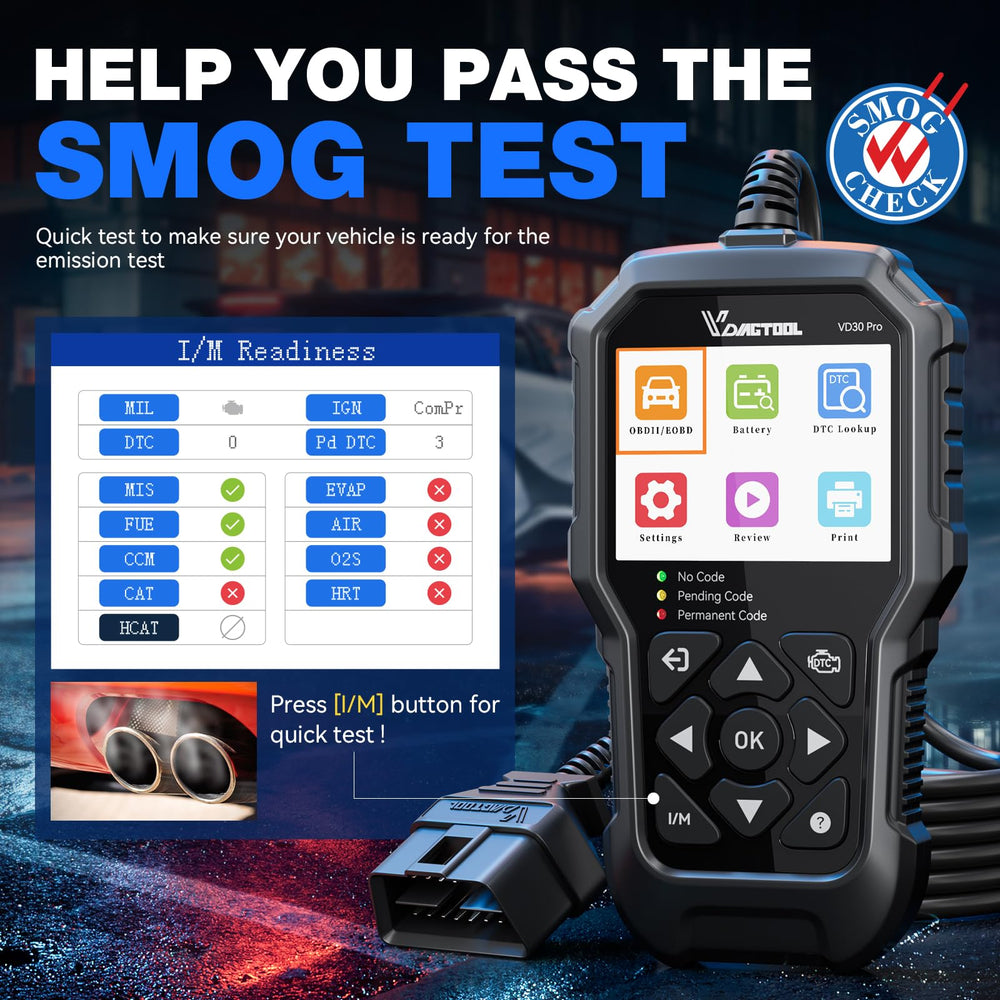VDIAGTOOL VD30 Pro voltage test screen shows battery health at a glance.