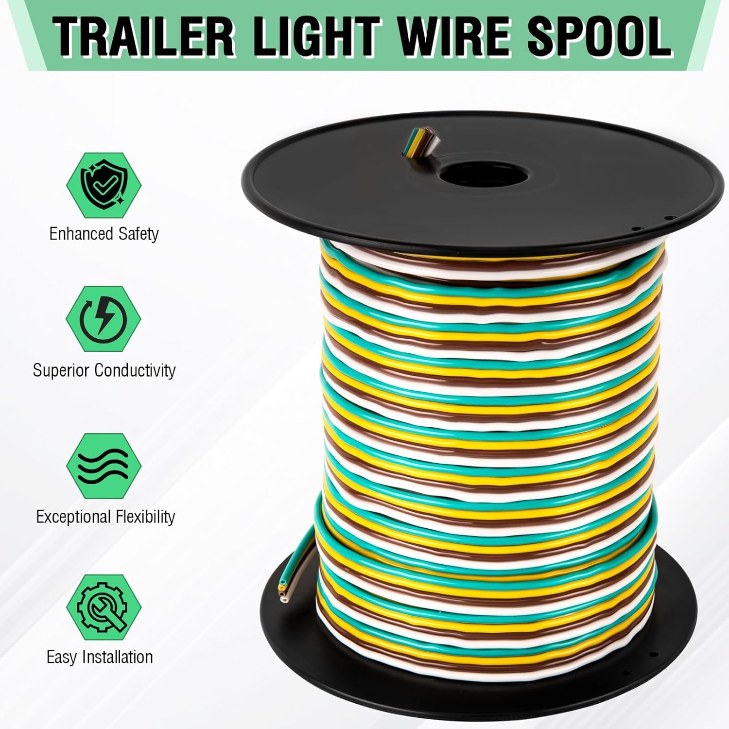 Spooled 100 ft VECKYJL trailer wire suited for boat RV and utility trailers.