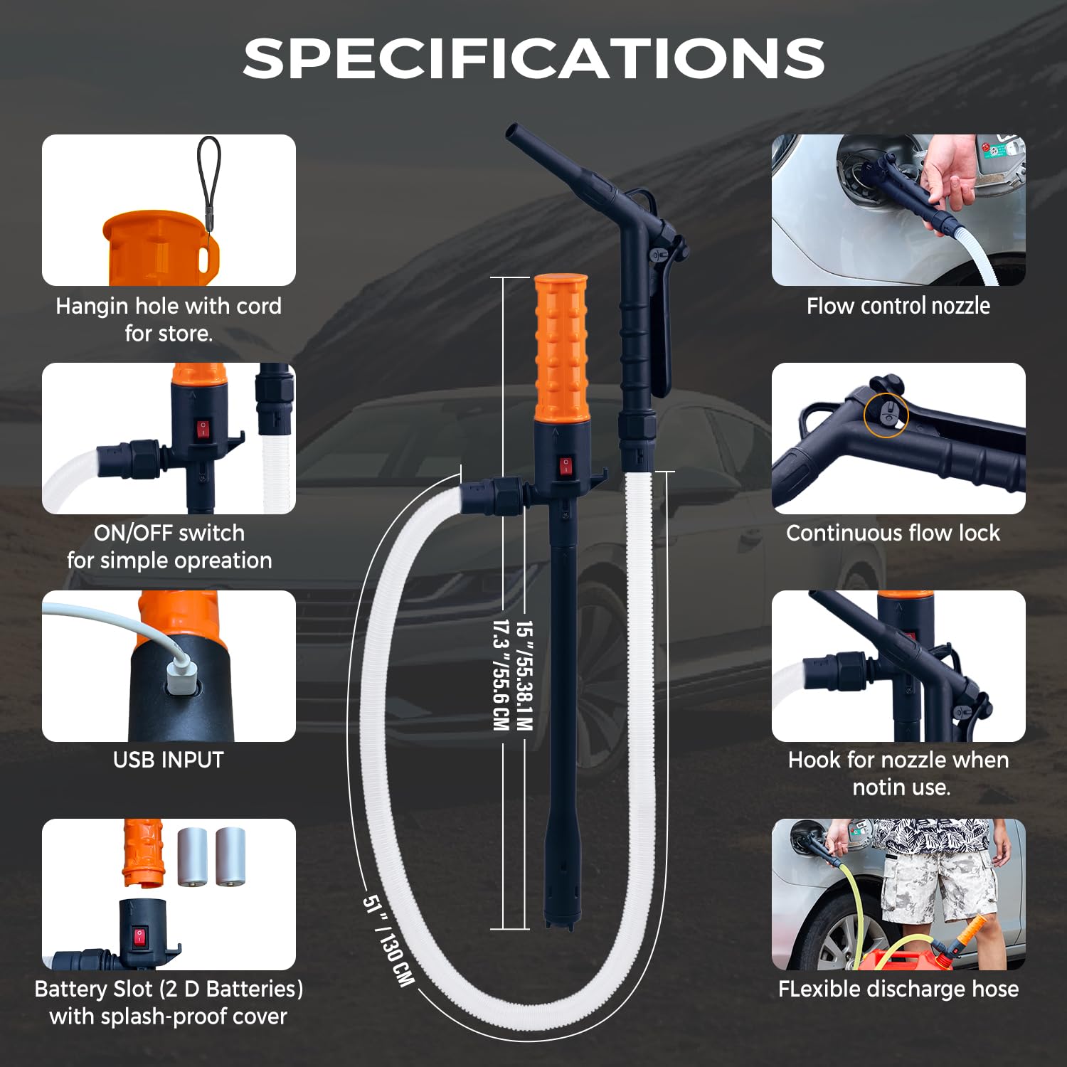 Vedocn fuel transfer pump powered by battery and USB-C for versatile field use